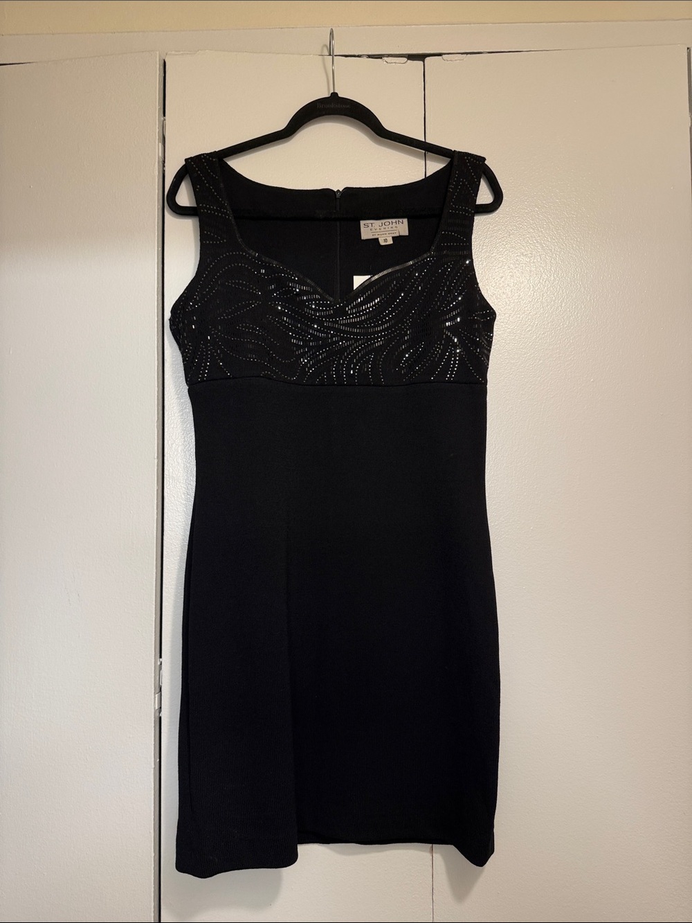 St John Black Knit Cocktail Evening Dress with Sequin Sparkle